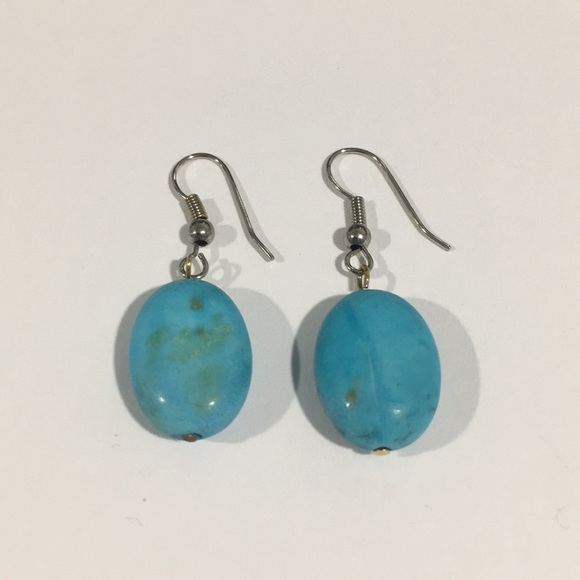 Silver 925 Dangling Earrings With Blue Turquoise - Picture 2 of 4